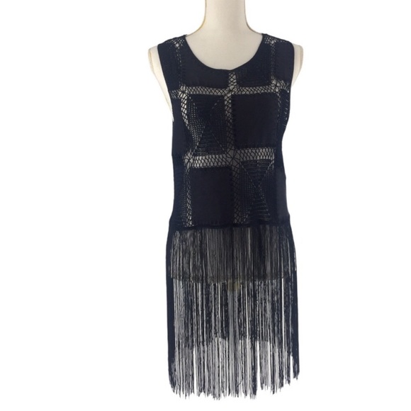 Sam Edelman Black Fringe Sleeveless Top - Picture 1 of 16